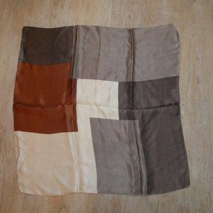 Pure Silk Square Scarf Brown Grey Satin Geometric